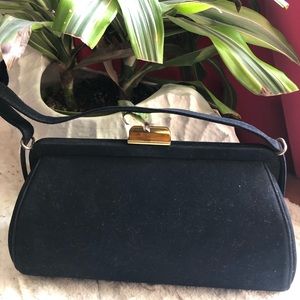 Vintage black Velvet clutch purse with clasp